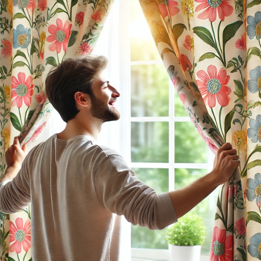 قماش بلاك اوت: هل هو الأفضل لك؟ 5 a man opening curtains in front of a window